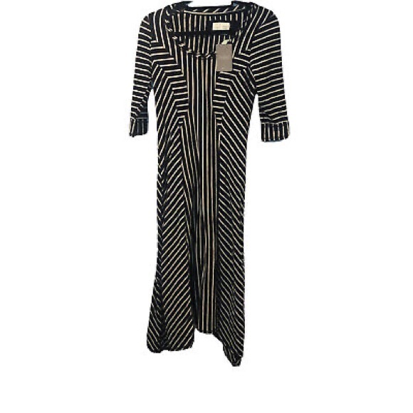 New Saturday Sunday Anthro Pieced Stripe Asymmetrical Midi Dress Xsmall Black - Picture 5 of 8